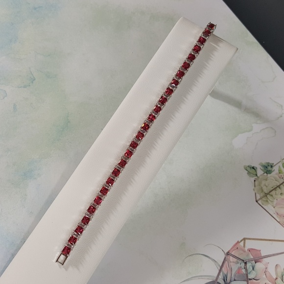 Ruby n White Cubic Zirconia Tennis Bracelet - Picture 2 of 5